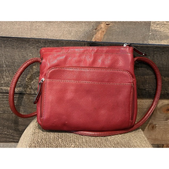 Tignanello Genuine Leather Crossbody Handbag Purse Red Organizer - Picture 3 of 6